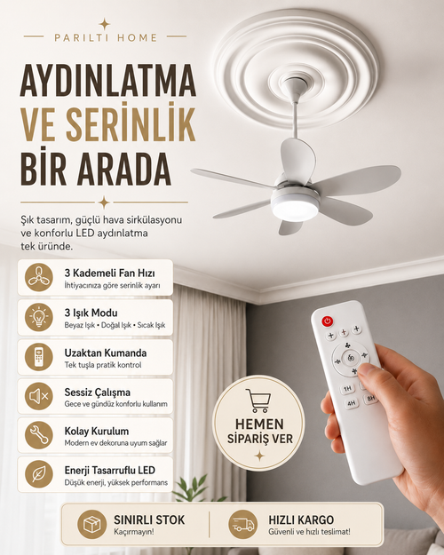 Parıltı Home Uzaktan Kumandalı LED Tavan Tipi Fan