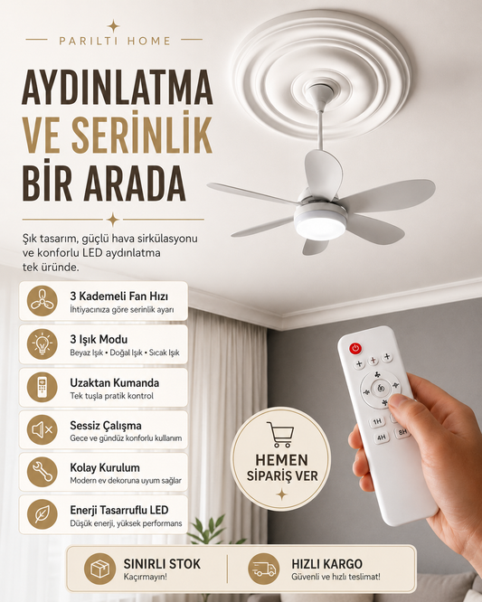 Parıltı Home Uzaktan Kumandalı LED Tavan Tipi Fan