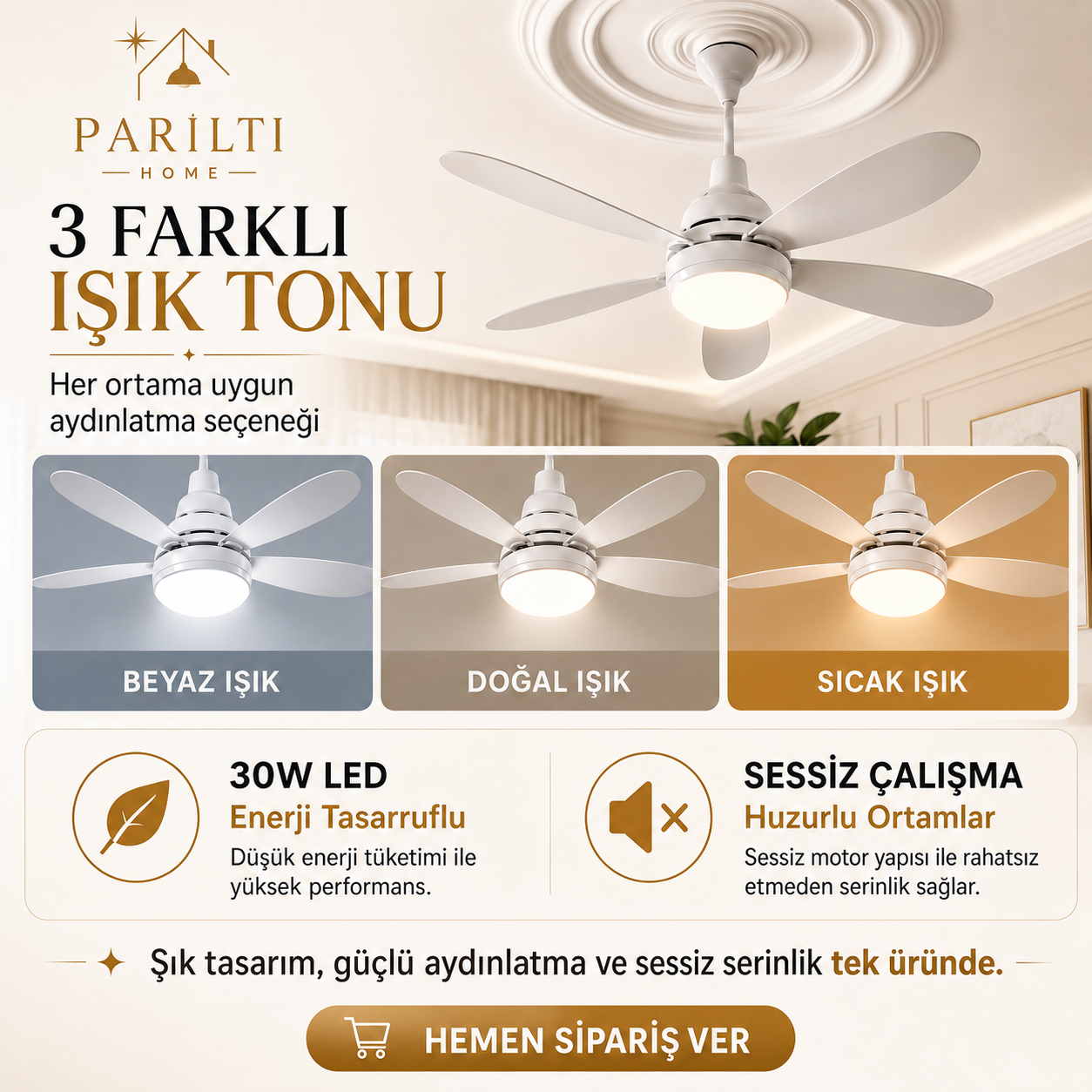 Parıltı Home Uzaktan Kumandalı LED Tavan Tipi Fan